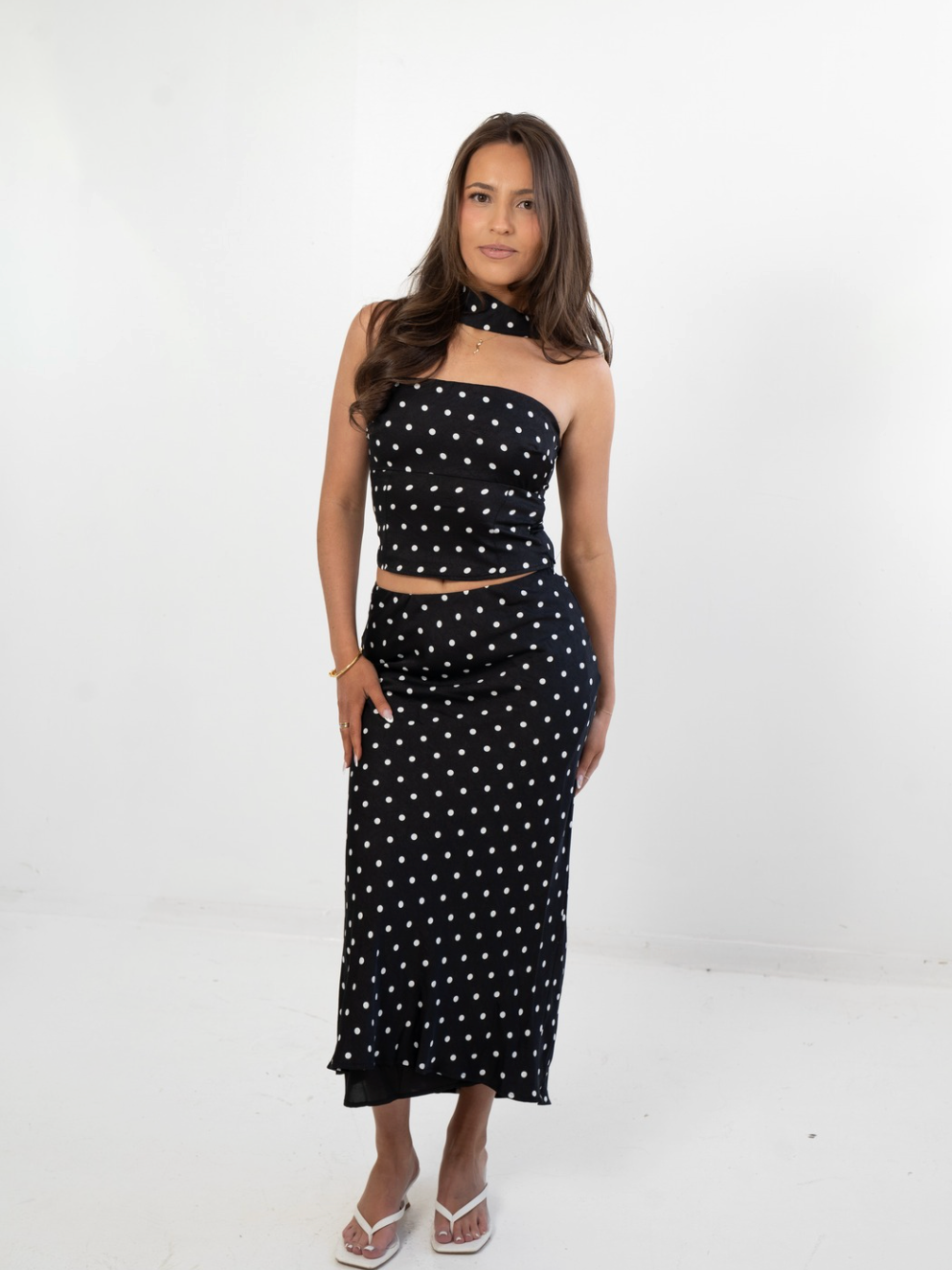 Polka Dot Mid Rise Maxi Skirt