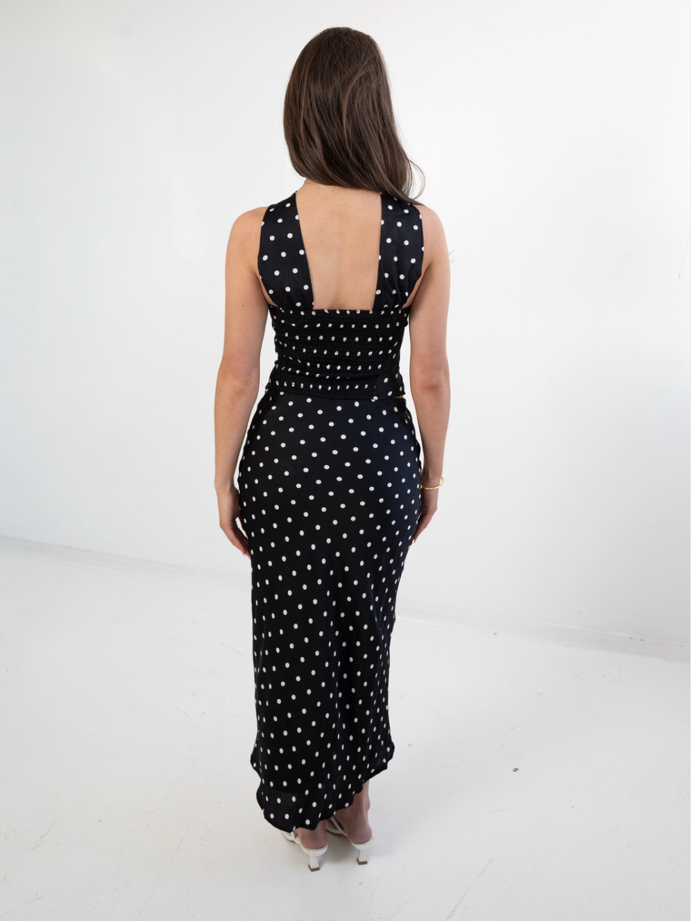 Polka Dot Mid Rise Maxi Skirt