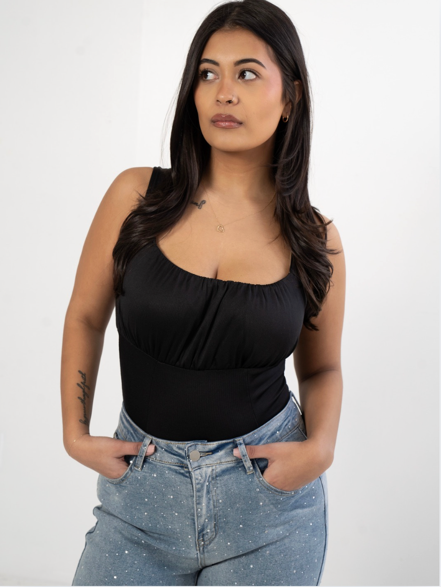 Black Soft Ribbed Bodysuit