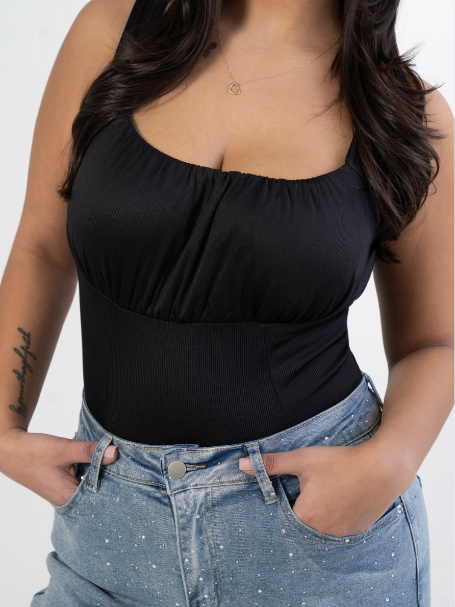 Black Soft Ribbed Bodysuit