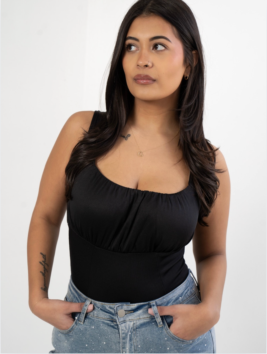 Black Soft Ribbed Bodysuit