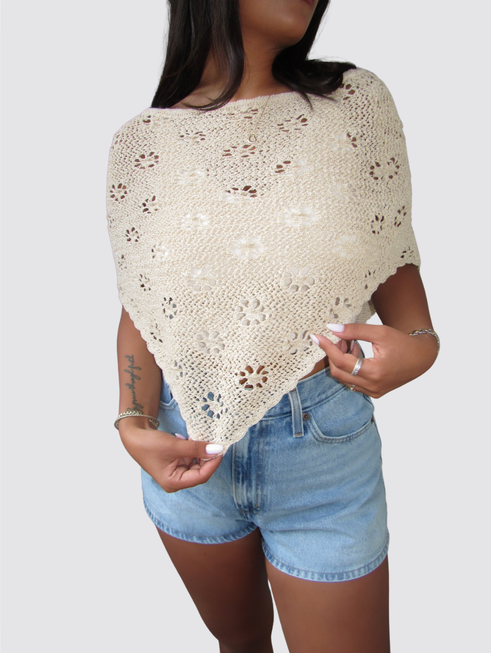 Daisy Knit Sweater Poncho