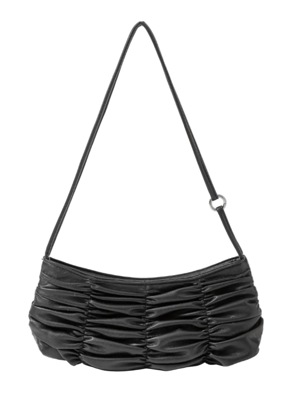 Pleated Leather Hand Bag - BLACK