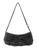 Pleated Leather Hand Bag - BLACK