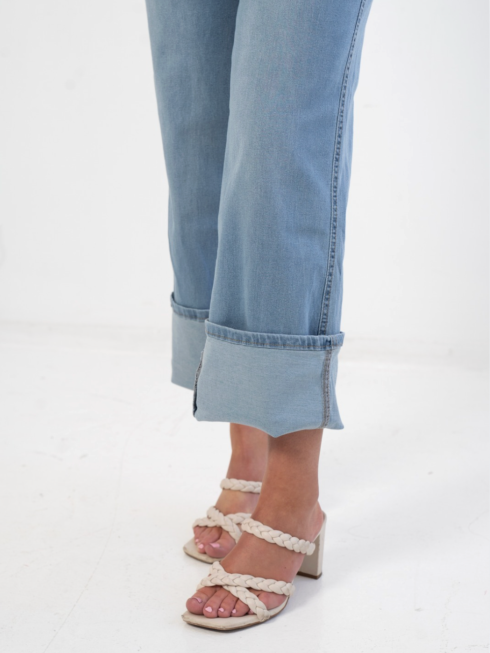 Rolled Hem Straight Leg Denim Pants