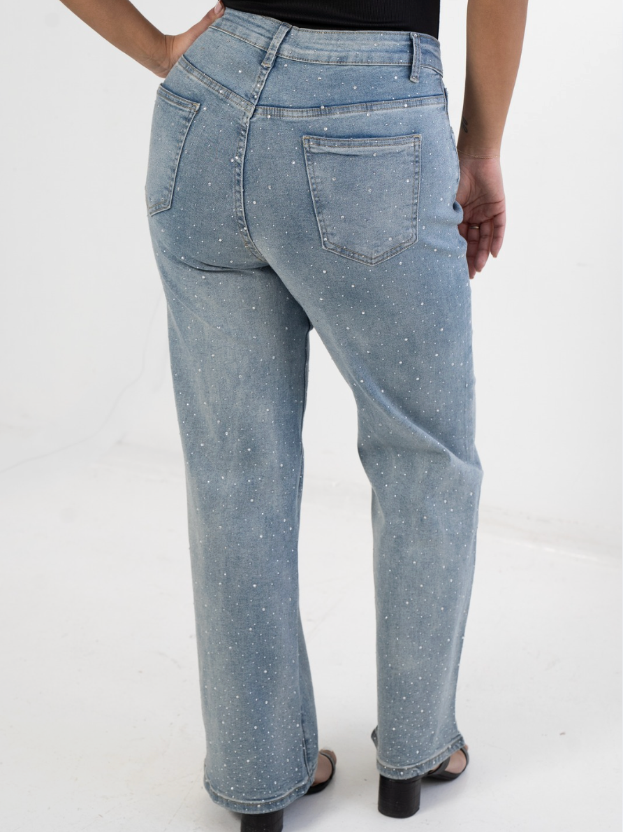 Rhinestone Straight Leg Denim Pants
