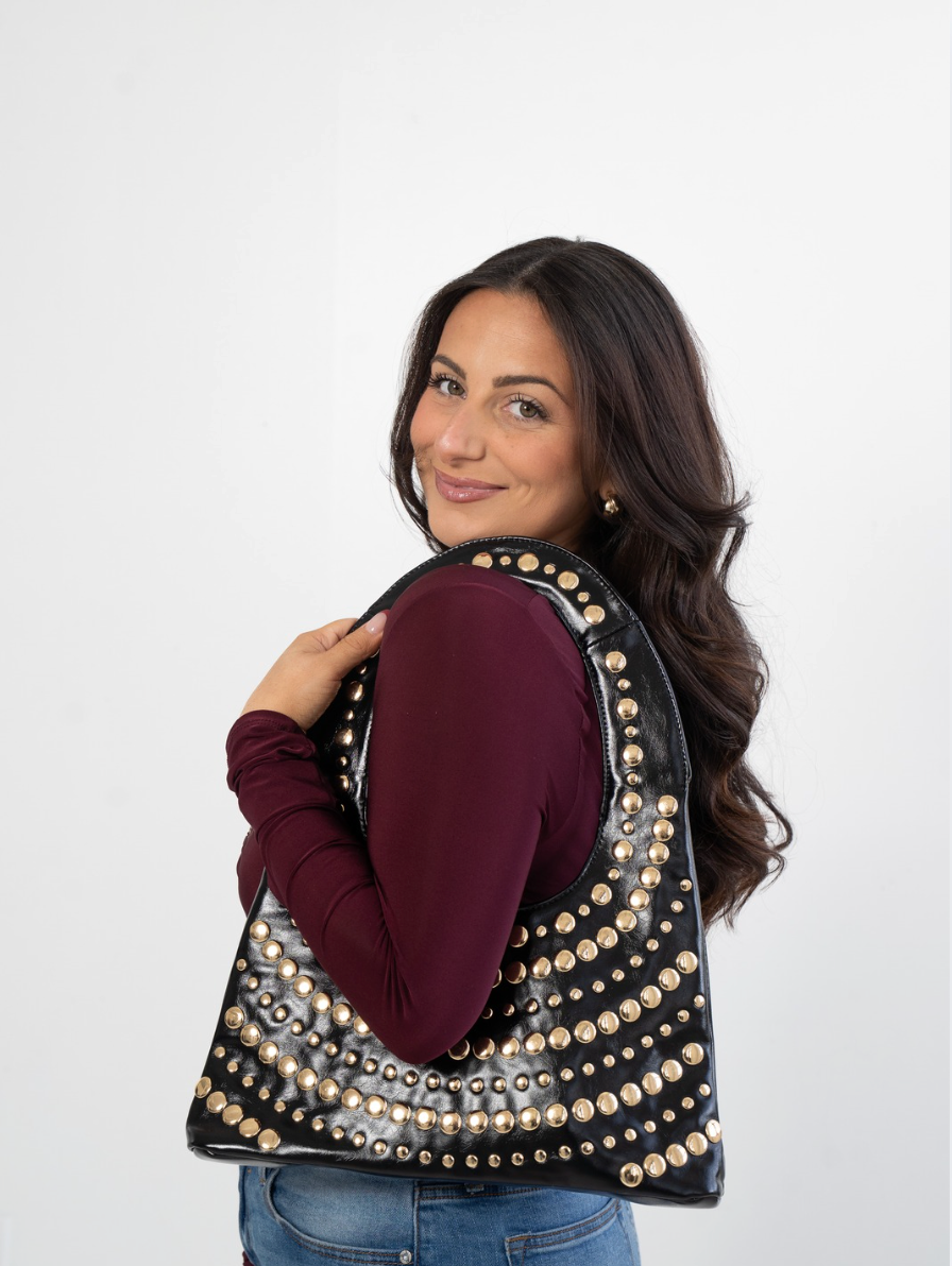 Midnight Studded Shoulder Purse
