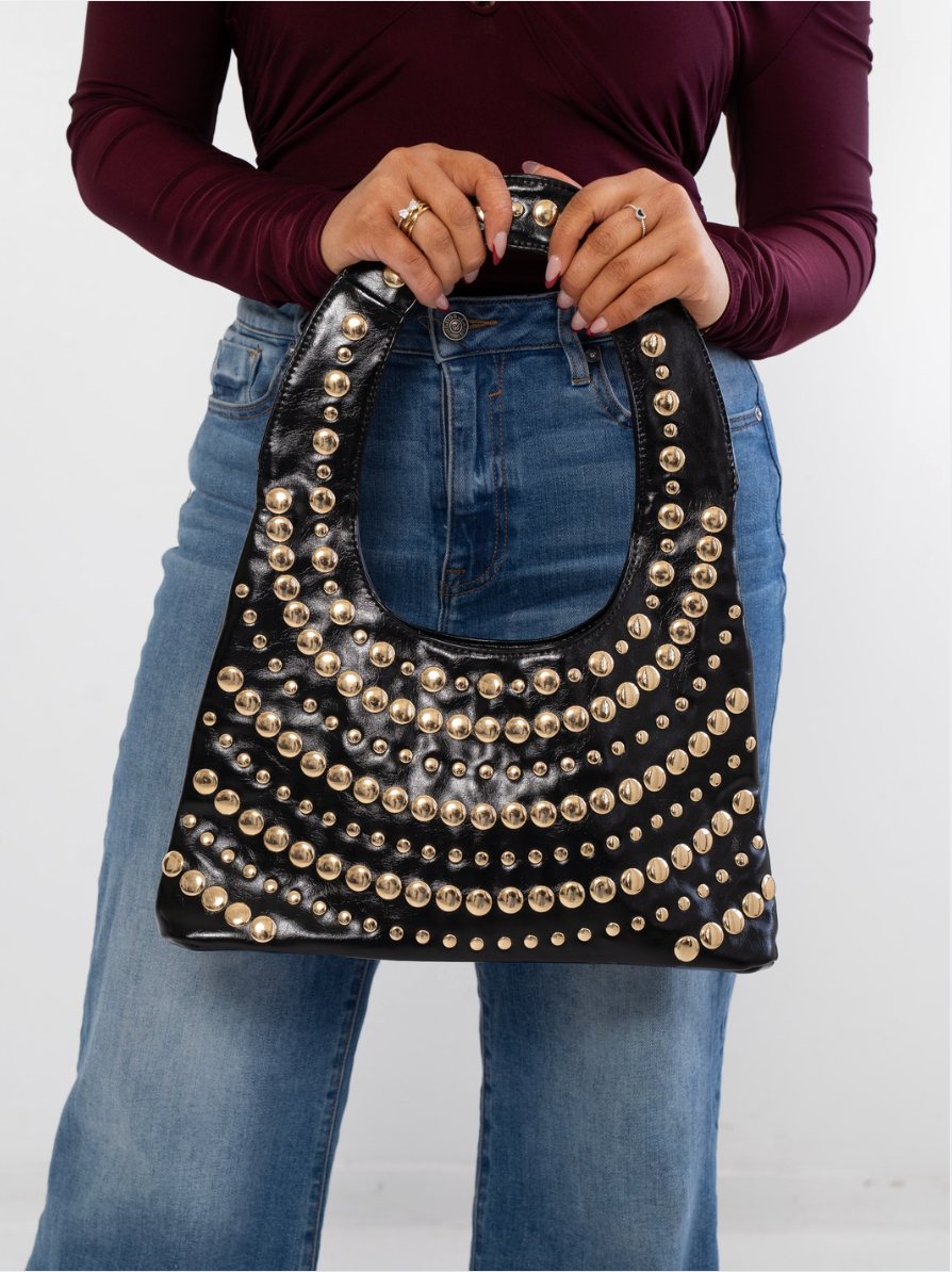 Midnight Studded Shoulder Purse