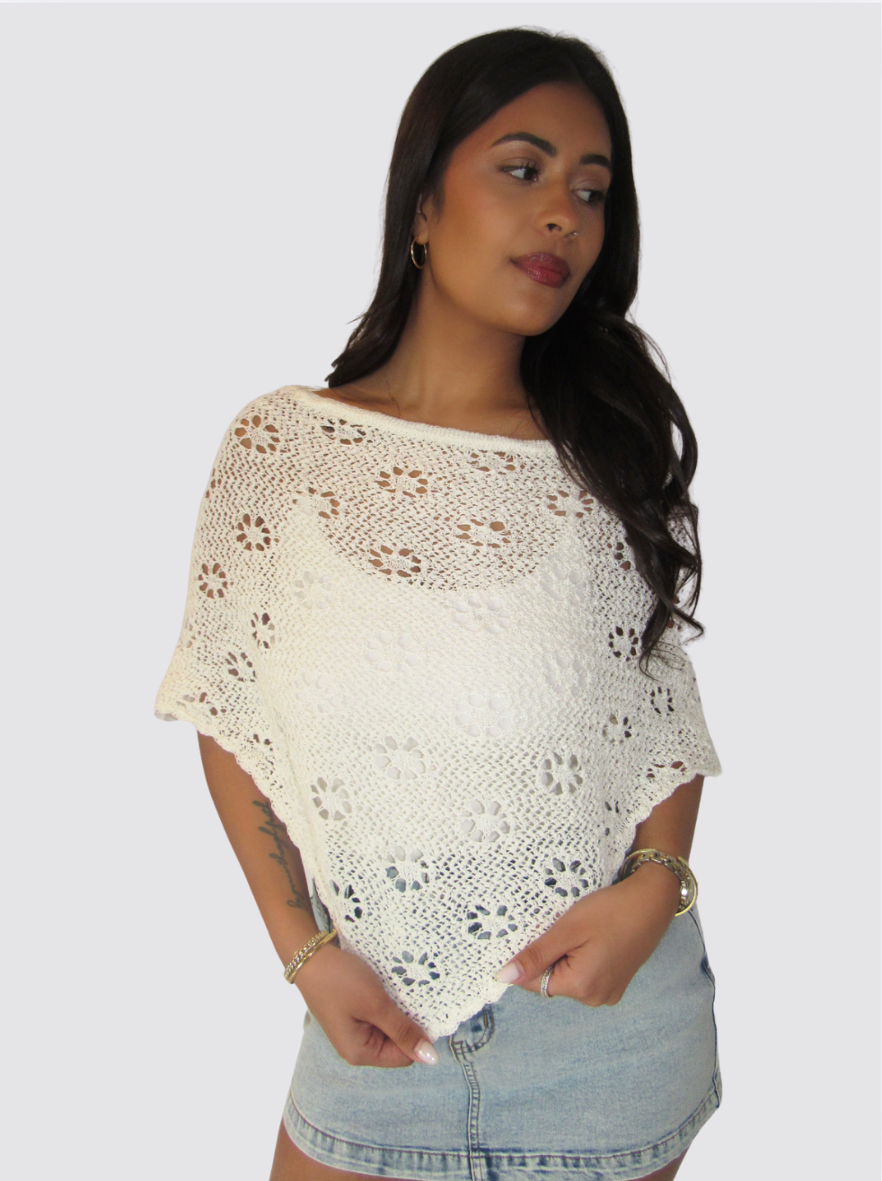 Daisy Knit Sweater Poncho